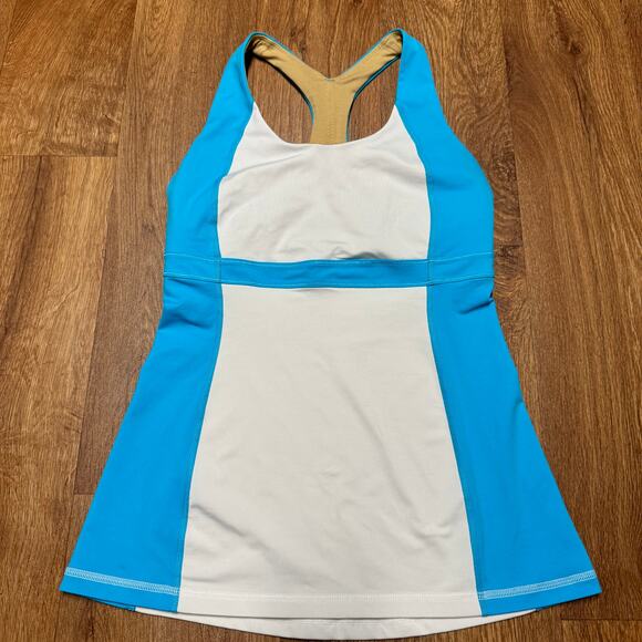 Lululemon Run Fast Track Tank Spyre Blue White Color BlockRacerback Women Size 6 - Picture 1 of 6